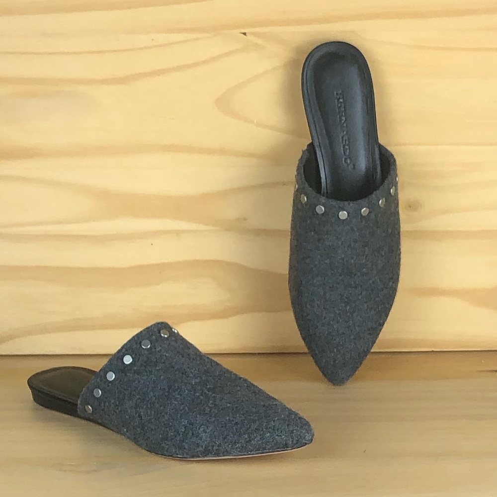 Bernardo Womens Studded Gray “Annie” Charcoal Flannel Mules Slip on Size 6.5
